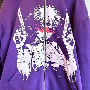 Y2K Gun Lady Killer Cartoon Jackets Streetwear Outdoor Zip Up Hoodie